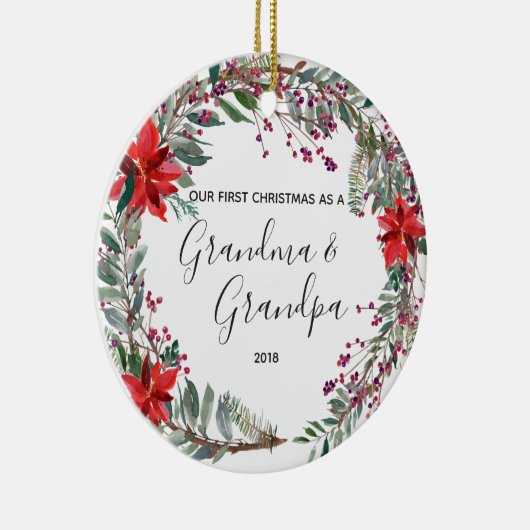 モダンな花の祖母及び祖父のクリスマスのオーナメント セラミックオーナメント (右)