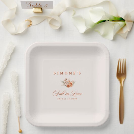 モダンな花の秋の恋愛 ブライダルシャワー ペーパープレート (ウェディング)