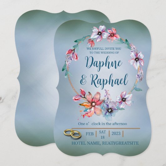 モダンな花の結婚式招待状 招待状 (正面/裏面)