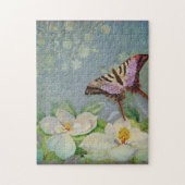 モダンな花の蝶wマグノリアの花の花 ジグソーパズル (縦)