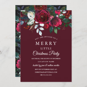 モダンな花の赤いバーガンディのクリスマス・パーティ 招待状
