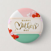 モダンな花の赤面のピンクの緑のホワイトゴールド 缶バッジ (正面)