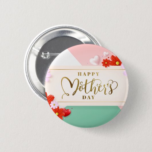 モダンな花の赤面のピンクの緑のホワイトゴールド 缶バッジ (正面&裏面)