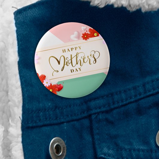 モダンな花の赤面のピンクの緑のホワイトゴールド 缶バッジ