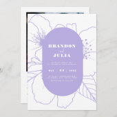 モダンな花の輪郭 リラックマ ラベンダー QRコード 招待状 (正面/裏面)