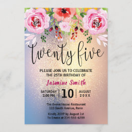 モダンな花の金ゴールドのグリッターの第25誕生日 招待状