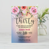 モダンな花の金ゴールドのグリッターの第30誕生日 招待状 (スタンド正面)