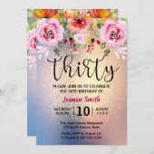 モダンな花の金ゴールドのグリッターの第30誕生日 招待状 (正面/裏面)