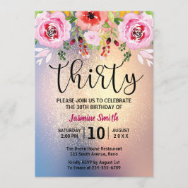 モダンな花の金ゴールドのグリッターの第30誕生日 招待状
