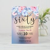 モダンな花の金ゴールドのグリッターの第60誕生日 招待状 (スタンド正面)
