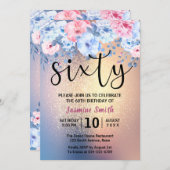 モダンな花の金ゴールドのグリッターの第60誕生日 招待状 (正面/裏面)