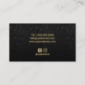 モダンな花の黒いグリッターの美容院 名刺 (裏面)