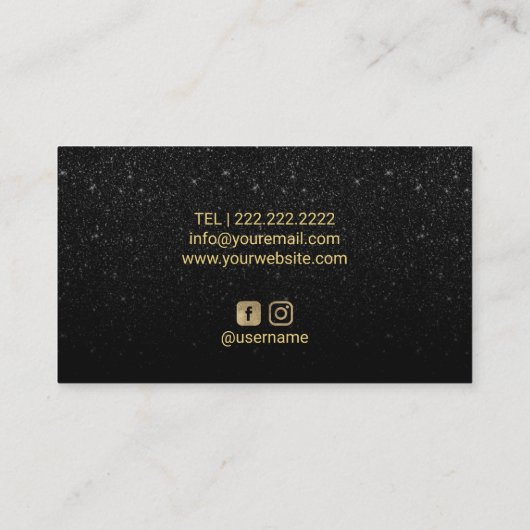 モダンな花の黒いグリッターの美容院 名刺 (裏面)