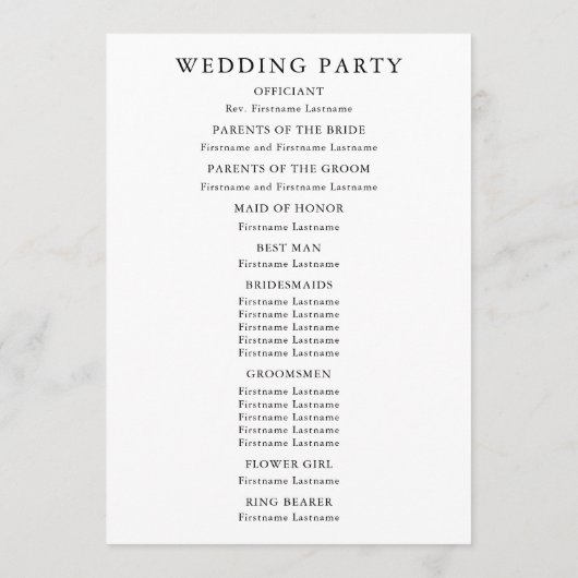 モダンな花の黒と白の結婚式 プログラム (裏面)