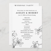 モダンな花の黒と白の結婚式 プログラム (正面/裏面)