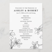 モダンな花の黒と白の結婚式 プログラム (正面)