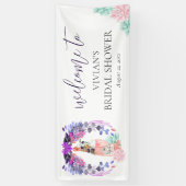 モダンな花びらとプロセッコのウェディングシャワー歓迎 横断幕 (縦)