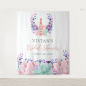 モダンな花びらとプロセッコの多肉植物のブライダルシャワー タペストリー (正面)