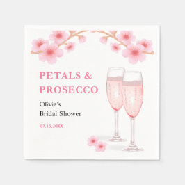 モダンな花びらとプロセッコ ピンクの花のウェディングシャワー スタンダードカクテルナプキン