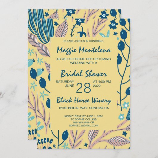 モダンな花イラストのウェディングシャワー招待状 招待状 (正面/裏面)