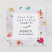 *~*モダンな花パターンラベンダーの水彩画 スクエア名刺 (裏面)