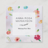 *~*モダンな花パターンラベンダーの水彩画 スクエア名刺 (正面)