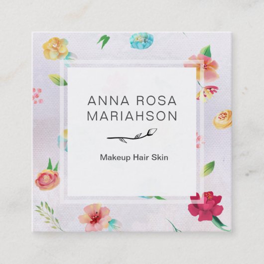 *~*モダンな花パターンラベンダーの水彩画 スクエア名刺 (正面)