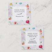 *~*モダンな花パターンラベンダーの水彩画 スクエア名刺 (正面/裏面)