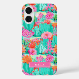 モダンな花咲くサボテンのオーダーメイド iPhone 16ケース