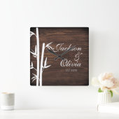 モダンな花嫁と花婿のカスタム名前と日付 スクエア壁時計 (ホーム)