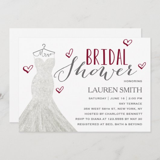 モダンな花嫁のバーガンディ|のブライダルシャワーの招待状 招待状 (正面/裏面)