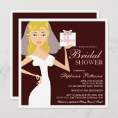 モダンな花嫁のブライダルシャワーのピンク及びブラウンの招待状 招待状 (正面/裏面)