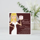 モダンな花嫁のブライダルシャワーのピンク及びブラウンの招待状 招待状 (スタンド正面)