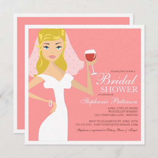 モダンな花嫁のワインのテーマのブライダルシャワーの招待状 招待状 (正面/裏面)
