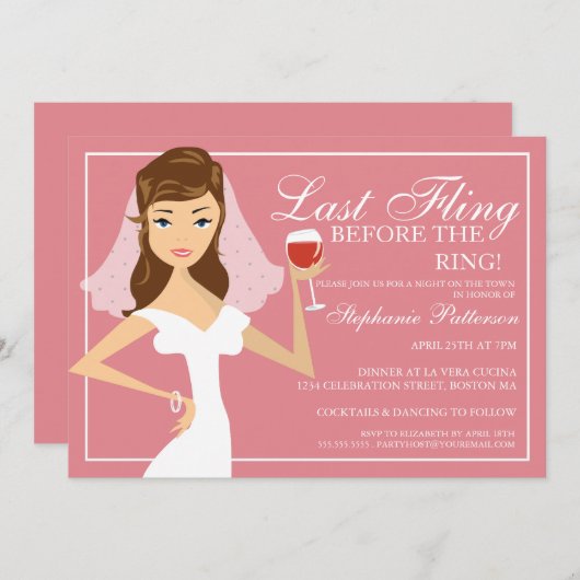 モダンな花嫁の最後の試みのバチェロレッテ 招待状 (正面/裏面)
