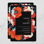 モダンな花束 真っ赤な花のQRコード ウェディング 招待状 (正面/裏面)