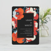 モダンな花束 真っ赤な花のQRコード ウェディング 招待状 (スタンド正面)