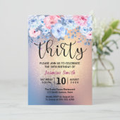 モダンな花柄のゴールドグリッター 30歳の誕生日 招待状 (スタンド正面)