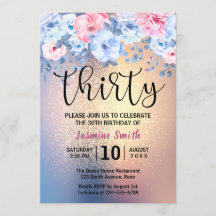 モダンな花柄のゴールドグリッター 30歳の誕生日