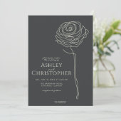 モダンな花柄のブラックオニックスのウェディングリング 招待状 (スタンド正面)