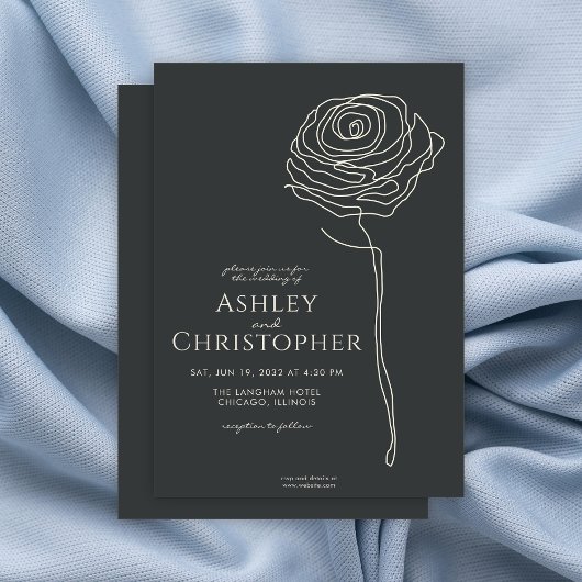 モダンな花柄のブラックオニックスのウェディングリング 招待状