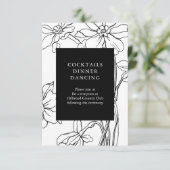 モダンな花柄のブラック＆ホワイトの結婚式の披露宴 エンクロージャーカード (スタンド正面)