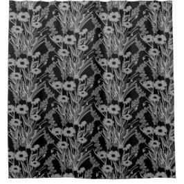 モダンな花柄のブラック＆ホワイト シャワーカーテン