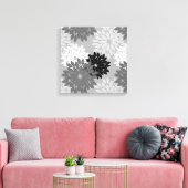 モダンな花柄の着物プリント、グレー、ブラック＆ホワイト キャンバスプリント (インサイチュ (リビング))