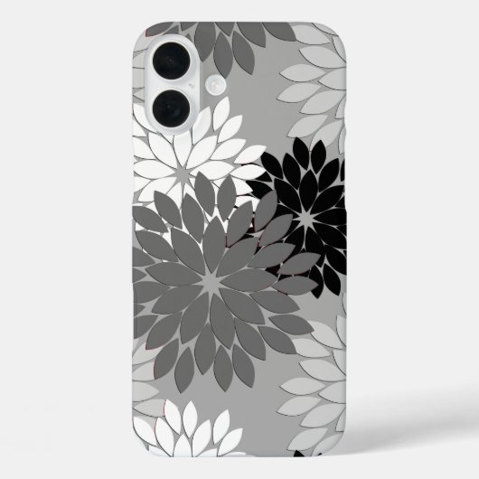 モダンな花柄の着物プリント、グレー、ブラック＆ホワイト Case-Mate iPhoneケース (裏面)