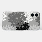 モダンな花柄の着物プリント、グレー、ブラック＆ホワイト Case-Mate iPhoneケース (裏面 (横))