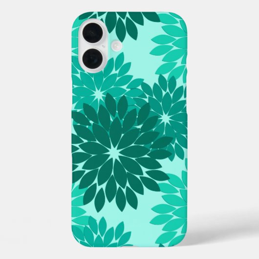 モダンな花柄の着物プリント、ターコイズ、ティール、アクア Case-Mate iPhoneケース (裏面)