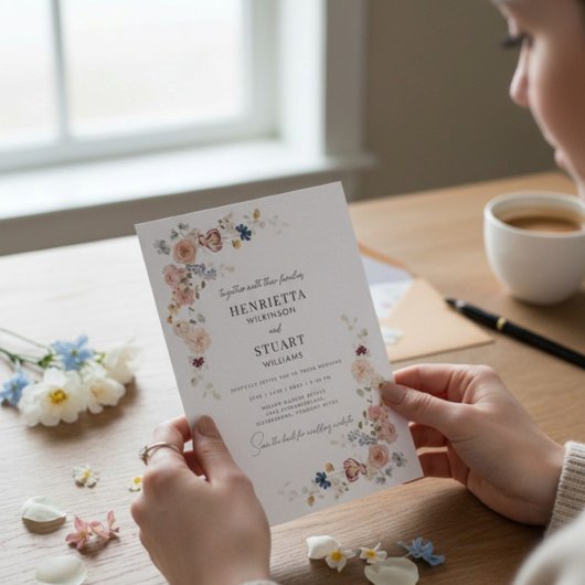 モダンな花柄の結婚式案内カードQRコード 招待状