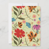 モダンな花柄の赤と黄色の結婚式 Save the Date 招待状 (裏面)