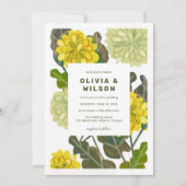 モダンな花柄の黄色と緑の結婚式招待状 招待状 (正面)